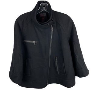 Via Wool Blend ZipUp 3/4 Sleeve Jacket Featuring 4 Front Pockets and Buckle Neck